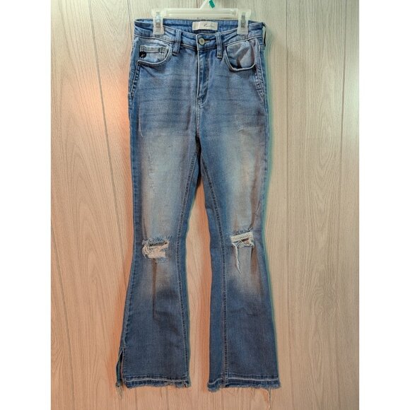KanCan Denim - KanCan Flare Jeans Womens 6/25 Light Blue Distressed Fray Hem High Rise Western